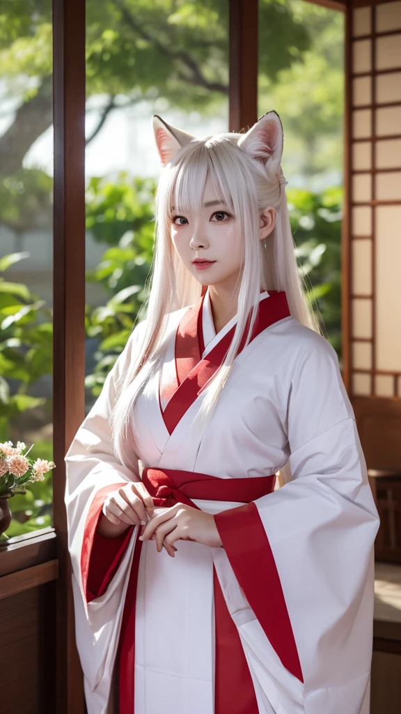 White Demon Fox、Nine-tailed Fox、Japanese women、kimono、Fair skin、Red lines on face、8K、I have long hair