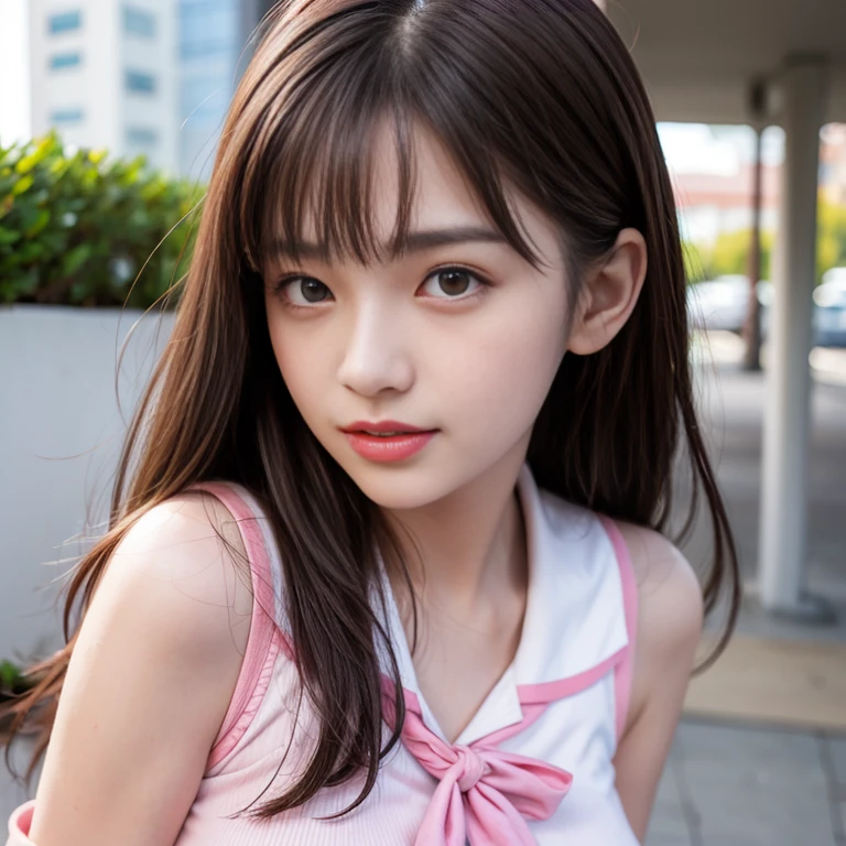(masterpiece, highest quality:1.2), One girl, woman, 23 years old、 cute、(cuteメイド服を着ている), (Pink gingham check maid outfit:1.5)) Idol Style、smile、(おしゃれでcute喫茶店内:1.4)、whole body、(He brought me a tray of chocolate mint juice..;1.4)、summer、hot
