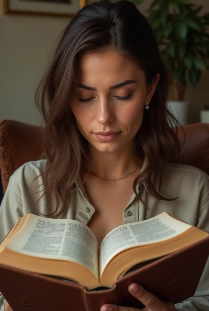 realistic image 32 year old woman reading the Bible image 18k