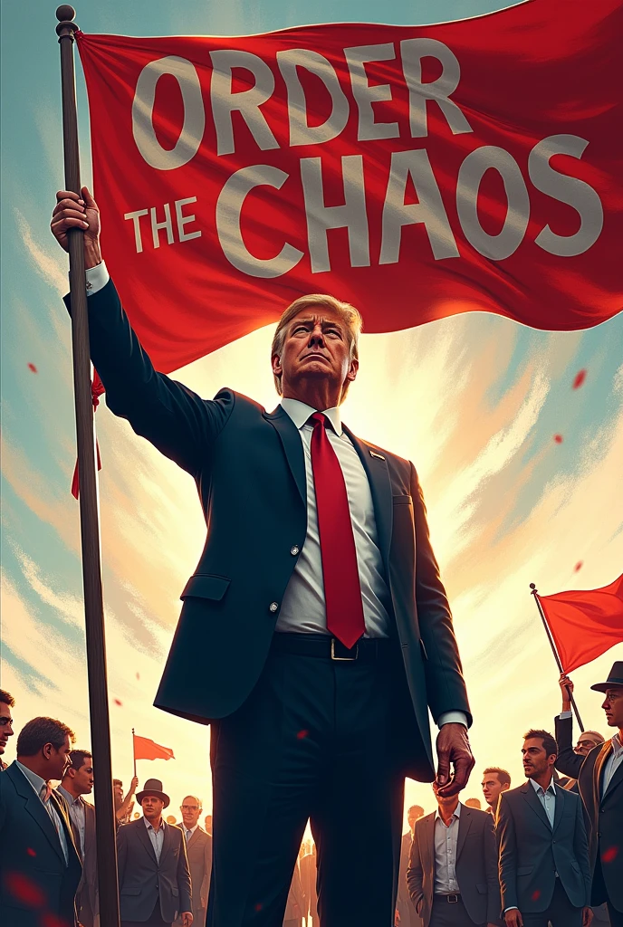 Ivan Schargrodsky in an electoral campaign to be president, holding a flag that says "Order the Chaos"