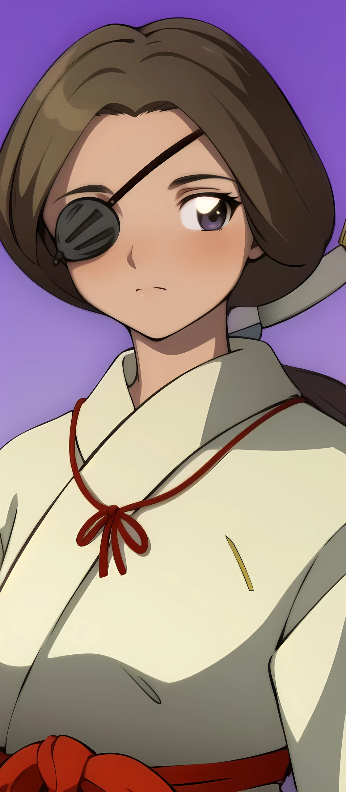 A beautiful girl in a yellow kimono, a beautiful bangs, carry some arrows, is called ((kaede)) Kikyo's sister
