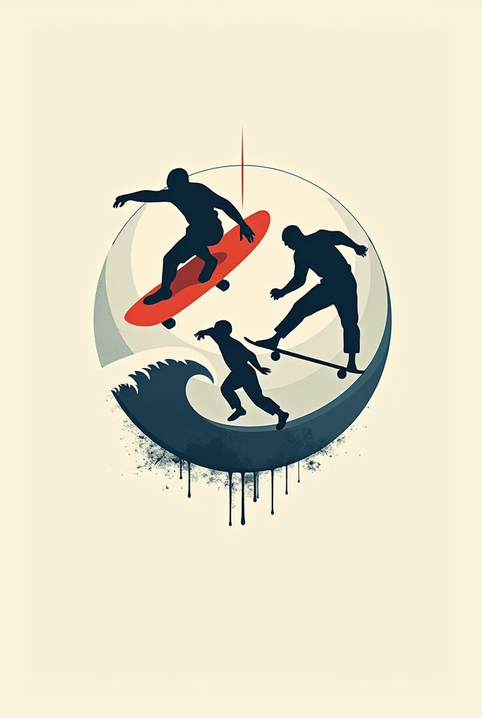 A minimalist shirt print featuring surfing, Skate and jiu jitsu.