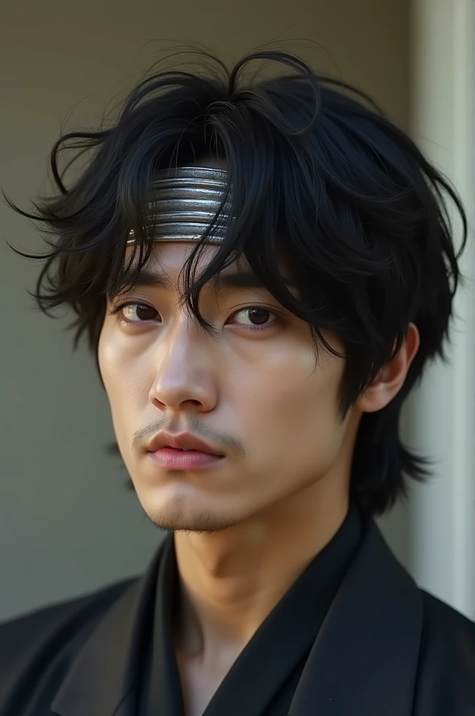 kim taehyung with a dastaar on his head, that only his eyes and short black hair can be seen
