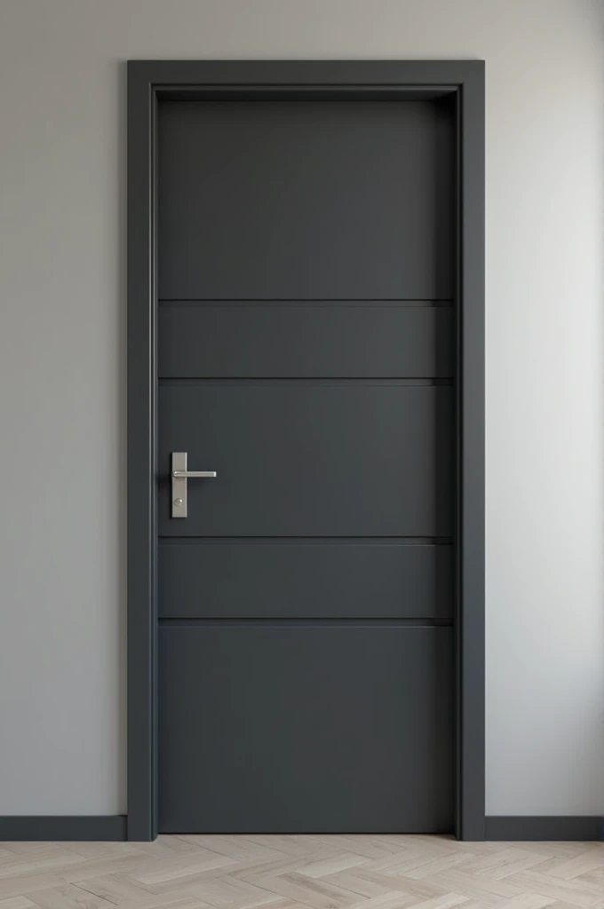 Door smooth, with horizontal interlock dividing it into 3 equal dark gray parts of 1,90 m high by 0,8 wide
