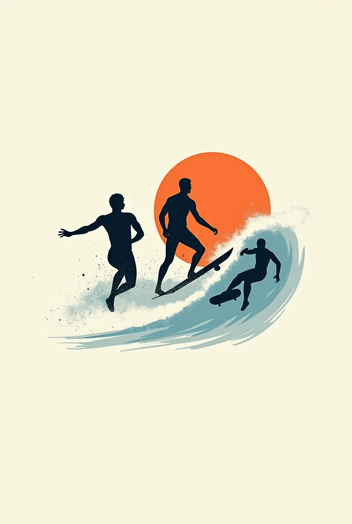 A minimalist shirt print featuring surfing, Skate and jiu jitsu.