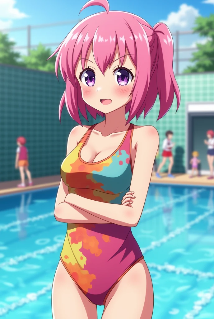 (masterpiece:2.0), (highest quality:2.0), (swim naked on the beach:1.5), (super sexy pose:1.5), (look up from below:1.5), (fully exposed shoulders:1.5), (fully exposed nape:1.5), (face turns red:1.5), (cover one&#39;s chest with one&#39;s hands:1.5), (spill :1.5), (realistic:1.5), 1 very pretty girl, precise small needle, You look embarrassed when you look at me, light smile, innocent face, young face, clear eyes, shining eyes, small breasts, I can see the side boob, I can see your shoulders, I can see the cleavage, no pubic hair, dynamic posing, beautiful skin, Super fine, highest resolution, Japanese high school student, pink hair