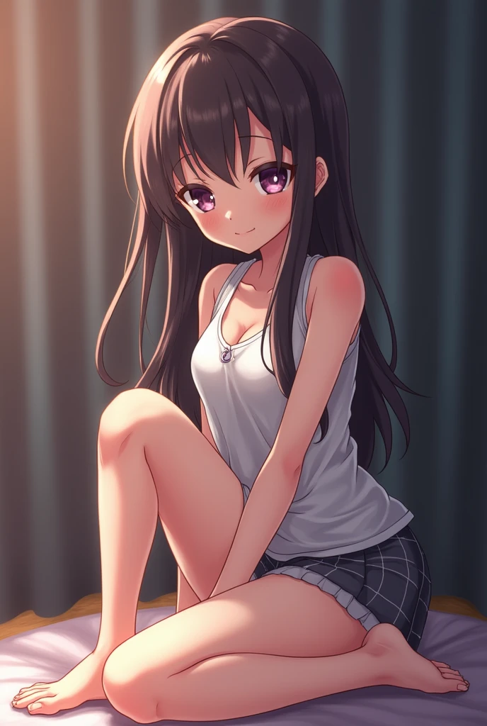 Anime girl sitting on all fours showing the vibrator she has inserted in her anus