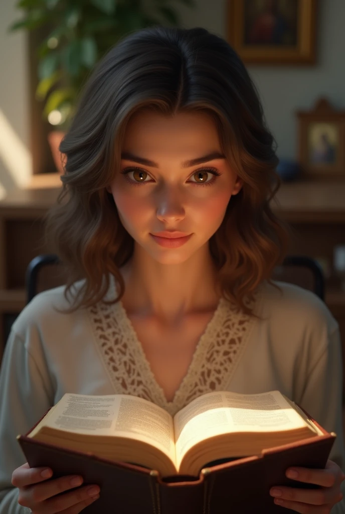 realistic image 32 year old woman reading the Bible image 18k