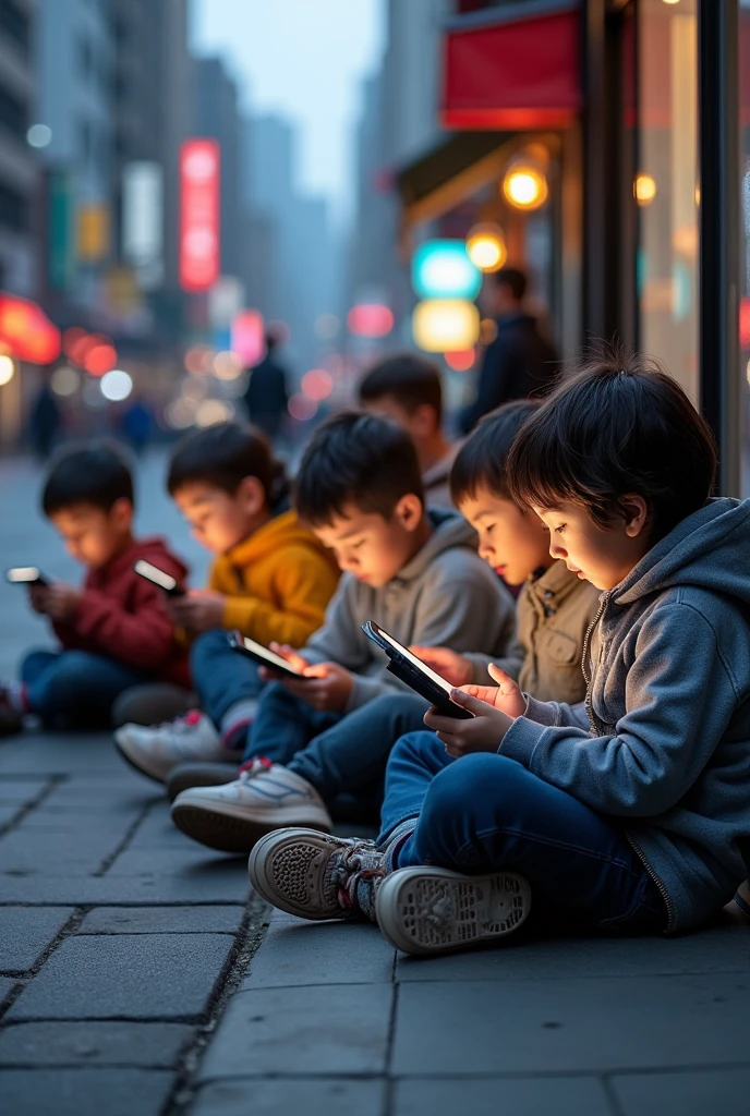 Group of in this generation addict to ipads make them siting in the street