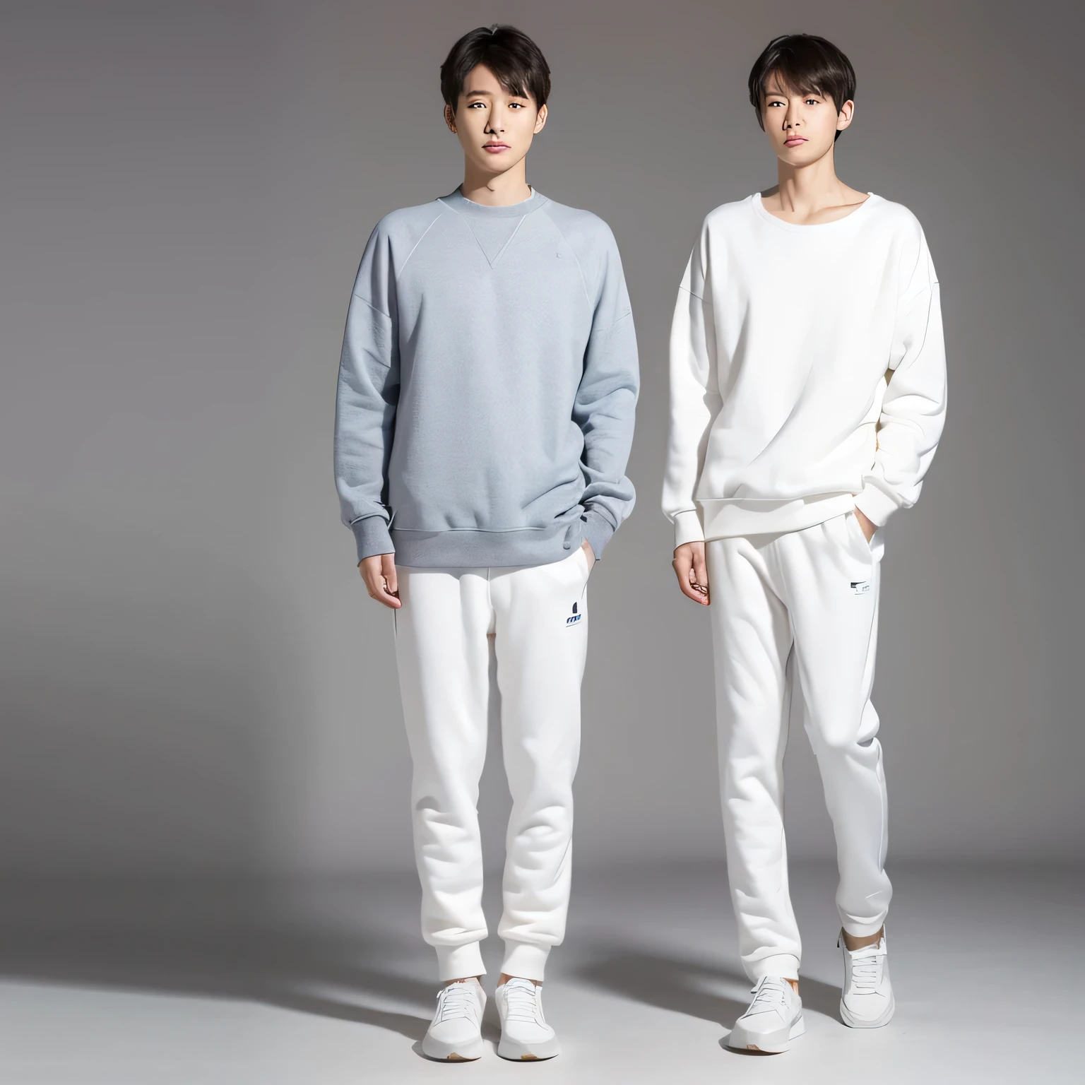 Japanese man wearing a white round-neck sweatshirt,Full body portrait