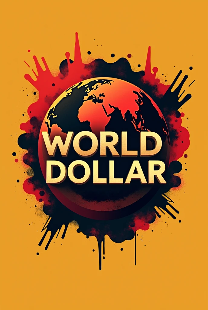 Create a striking and creative red, black and yellow dollar world logo with the words world dollar in the middle