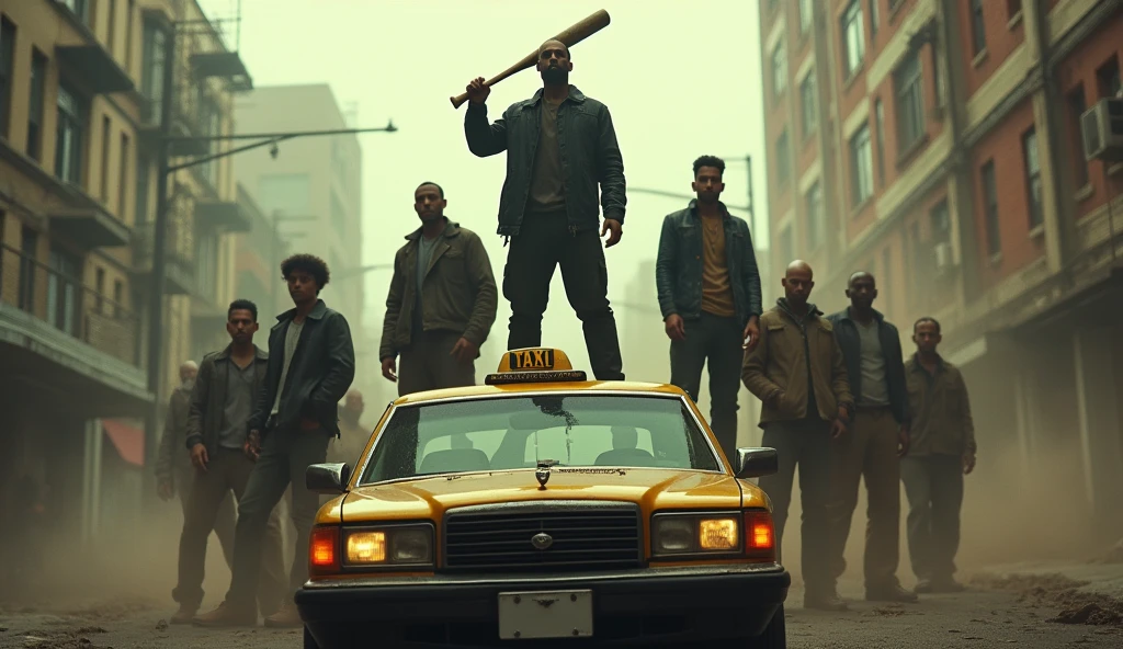 Create a thumbnail for the music video street kings holding baseball bat on top of taxi