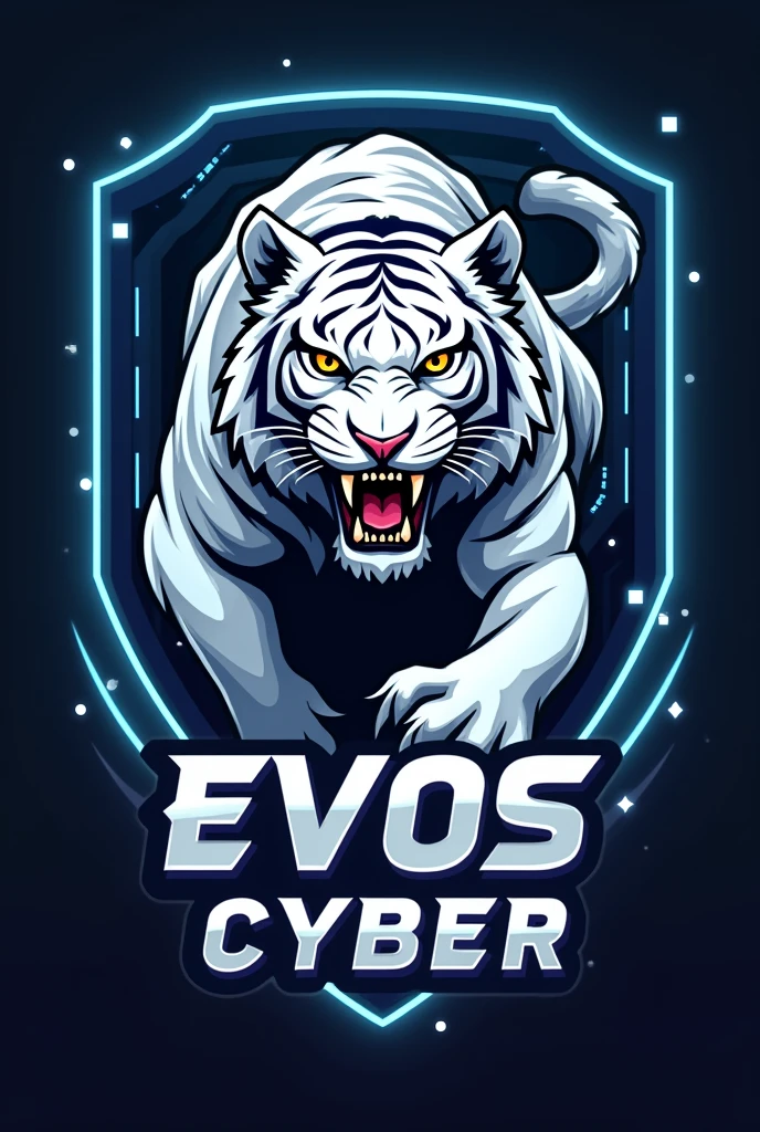 Create an e-sport logo with a White tiger theme with the words EVOS cyber 