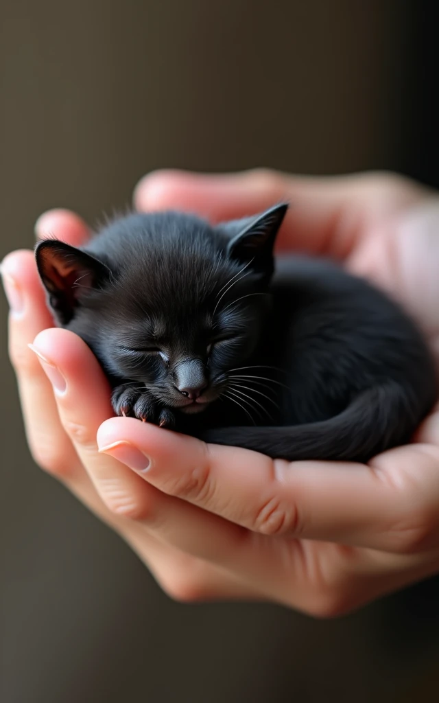 Realistic, A black baby sleeping in the palm of a human hand、