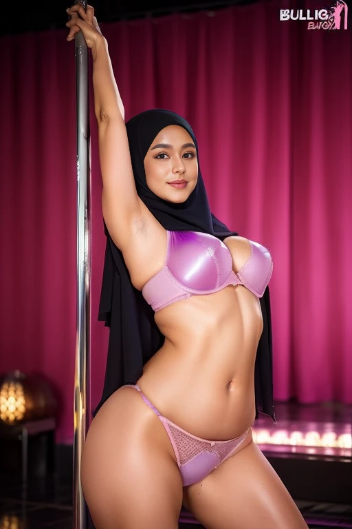 (Stripping Plump curvy mature round massive droppy breasts lady 60 years old ),((dark purple hijab)),((light pink hijab)),(((wearing malaysian hijab))),full body potrait,bbw,a sexy lips,(((not wearing panties))),naked pussy,((not wearing bra)),no bra,shiny breast,((beautiful curvy body)),masterpiece,(((beautiful curvy body))),top-quality,background of bedroom,((gigantic droppy breast)),((exposed droppy breasts)),((visible tits)),((exposed one armpit)),((wet body)),((oily shiny body)),((after massage oily body)),((armpit with dark hair)), ((zoom out)), ((legs spread open)), ((wearing high heels)),((posing in a very sexy way)), (((pole dance stage background))),((bulging panties)),legs up