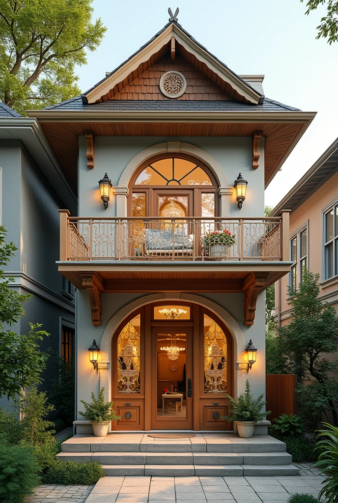 Residential building with balcony and little glass