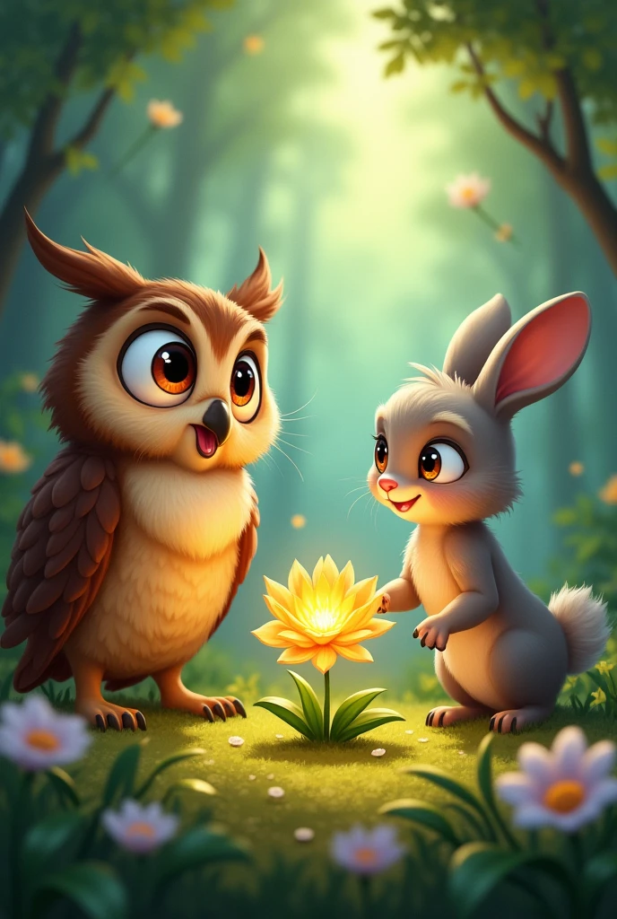 Olivia the owl opened her big eyes wide and replied: "ah, Leo the rabbit, This is the Flower of Wishes. Legend has it that whoever finds this flower can make a wish, and it will come true."