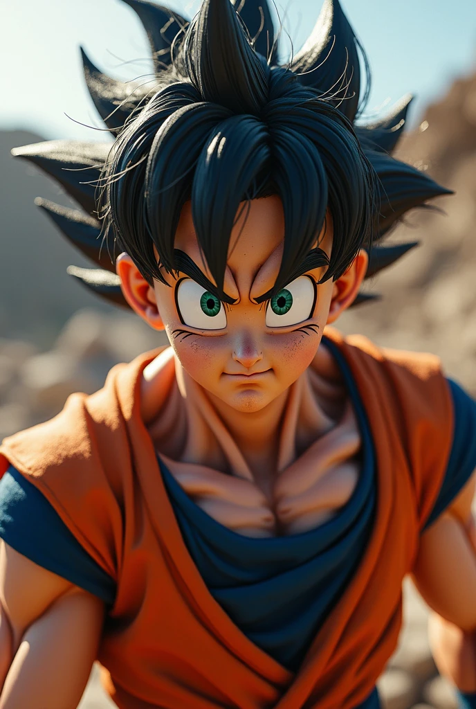 Goku is presented in 16K resolution, with extremely fine and precise details, thanks to the rendering technology of Unreal Engine 5 and the processing power of the Nvidia GeForce RTX 4090. Your skin has a natural tone, with imperfections and textures that simulate human skin. His eyes have a realistic shine, with reflections and shadows that give depth to your look.
His hair is wet with sweat, with drops falling down his face and neck. His clothes are worn and dirty., with wrinkles and folds that give a sense of realism. Your aura is visualized as an emanation of energy that surrounds your body., with an advanced lighting effect that simulates light and shadow realistically.
The film camera used is the Arri Alexa 65, Known for its ability to capture images with great depth and richness of color. The scene is filmed in a 2-frame format..39:1, with a frame rate of 120 fps, which provides a feeling of fluidity and realism. Color is handled with an expanded color range, using the HDR10 standard+, allowing for a greater variety of tones and shades.
The lighting was designed to simulate natural light., with soft shadows and gradual transitions between light and dark. The depth effect is achieved with a combination of rendering techniques and visual effects., creating a feeling of total immersion. The environment surrounding Goku is a devastated landscape, with ruins and rubble that give a sense of realism and destruction.
In summary, This representation of Goku Ultra Instinct is a true visual masterpiece, combining the most advanced technology with extreme attention to detail, to create an unforgettable and realistic cinematic experience.