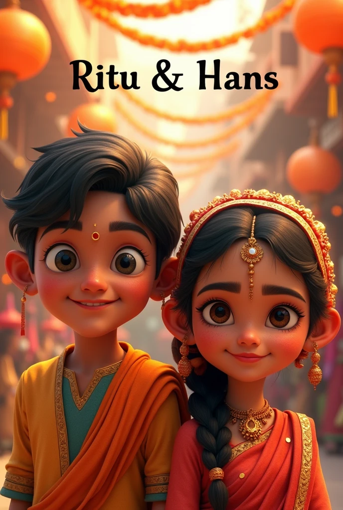 Write ritu and hans on upper side
with indian boy and girl photo