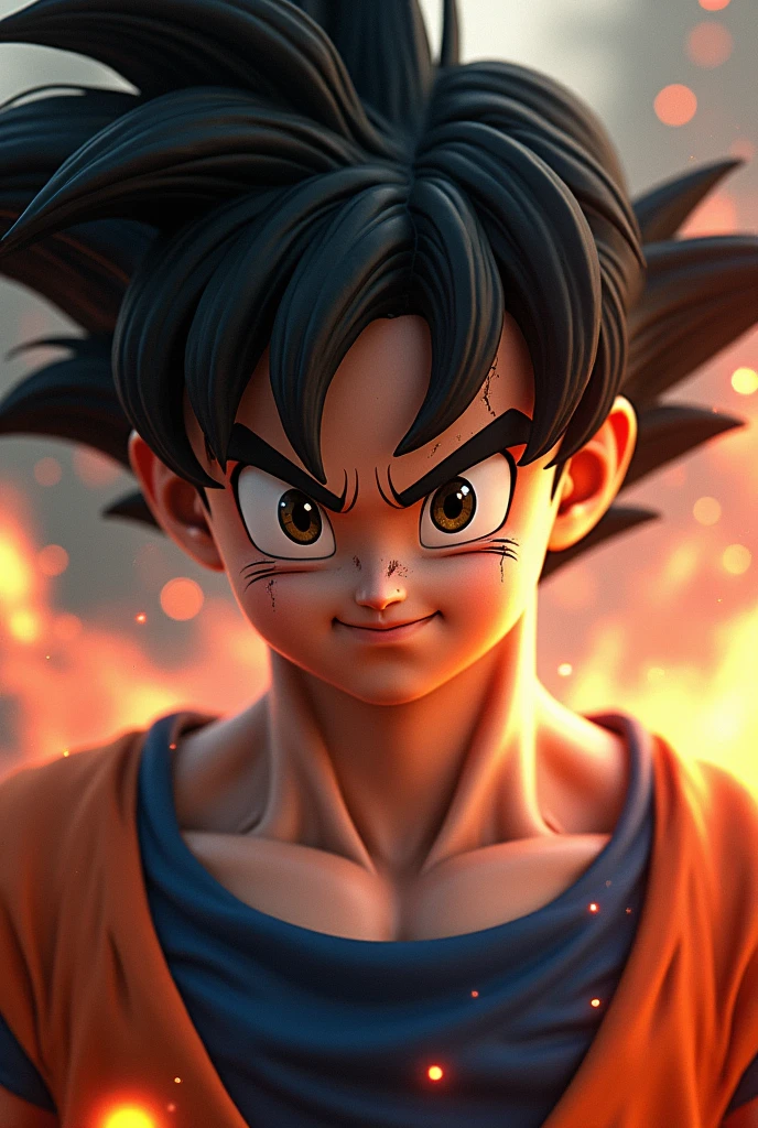 Goku is presented in 16K resolution, with detalles extremadamente finos y precisos, thanks to the rendering technology of Unreal Engine 5 and the processing power of the Nvidia GeForce RTX 4090. His face has a realistic look, with facciones definidas y proporciones humanas. His eyes are a dark brown color, with un brillo realista que refleja la luz. Su nariz y boca están definidas with precisión, No exaggerations.
Your skin has a natural tone, with imperfecciones y texturas que simulan la piel humana. His hair is wet with sweat, with gotas que caen por su rostro y cuello. His clothes are worn and dirty., with arrugas y pliegues que dan una sensación de realismo. Your aura is visualized as an emanation of energy that surrounds your body., with un efecto de iluminación avanzado que simula la luz y la sombra de manera realista.
The film camera used is the Arri Alexa 65, withocida por su capacidad para capturar imágenes with una gran profundidad y riqueza de color. The scene is filmed in a 2-frame format..39:1, with una velocidad de cuadros de 120 fps, which provides a feeling of fluidity and realism. El color se maneja with una gama de colores ampliada, using the HDR10 standard+, allowing for a greater variety of tones and shades.
The lighting was designed to simulate natural light., with