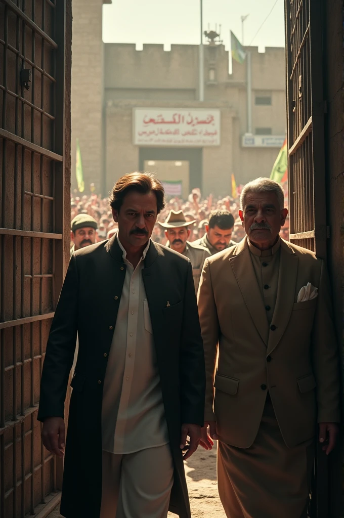 Scenes of Pakistan Tehreek-e-Insaf founder Imran Khan's release from jail. Quaid-e-Azam Muhammad Ali Jinnah is also with him. And Imran Khan's fans are waiting for him outside the jail.