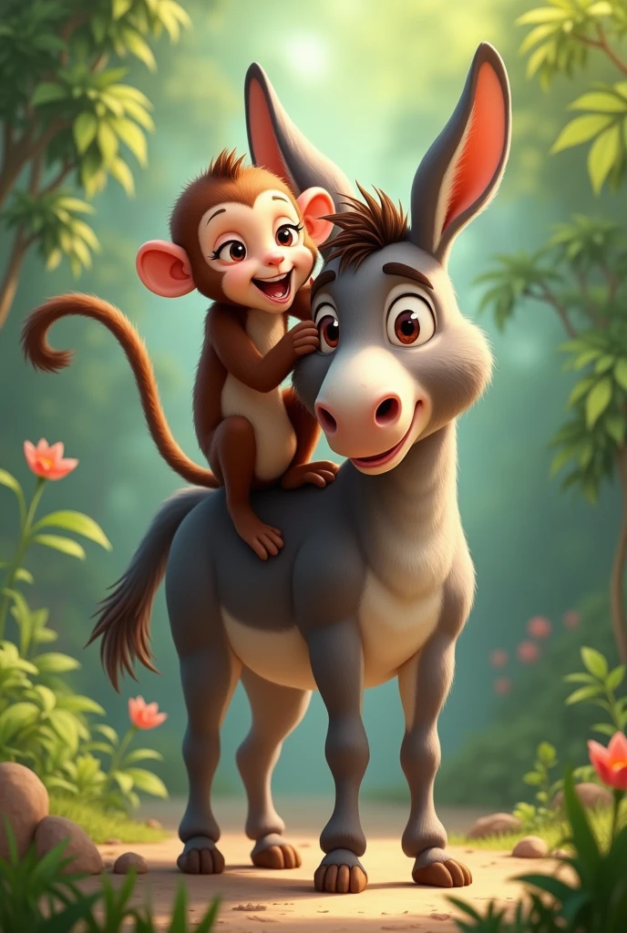 Donkey and monkey friendship