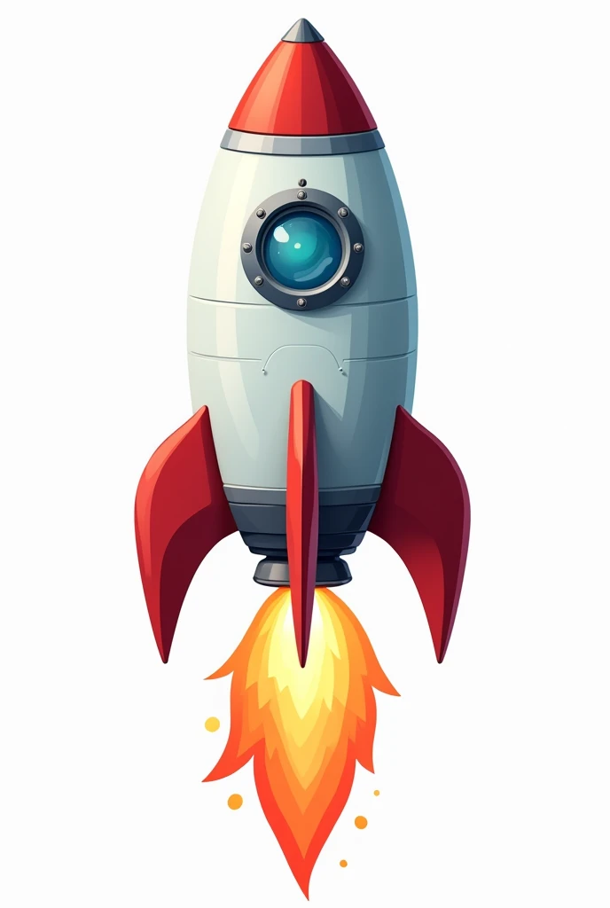"Generate a detailed, cartoon-style rocket in a vertical position, ready for launch. The rocket should have a sleek, modern design with vibrant colors and bold outlines. It should include distinct elements like fins, a window near the top, and a flame bursting from the engines at the bottom. The background should be completely transparent (null), making it suitable for easy cutout and use in various designs."