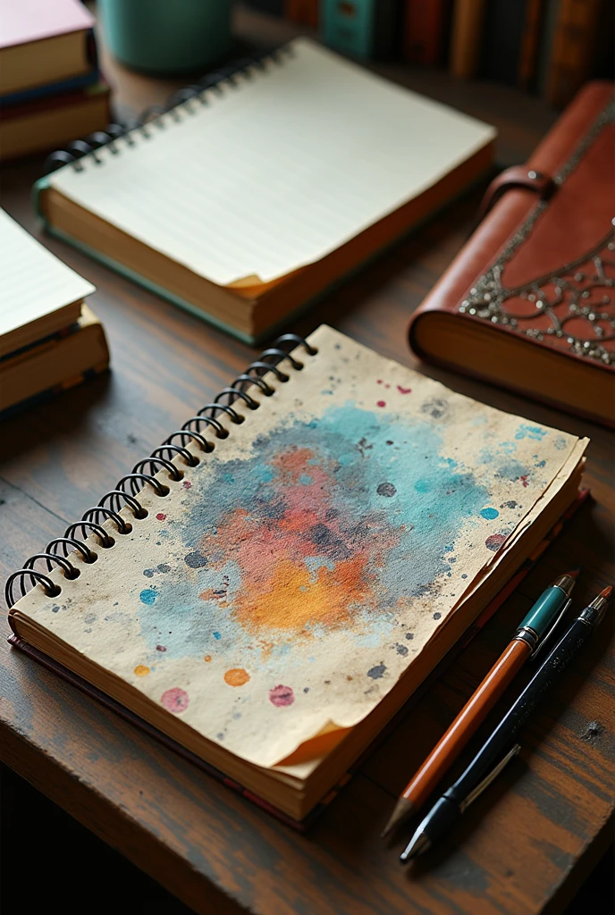 3 images: A notebook in a classroom, an artist&#39;s notebook, a personal diary 