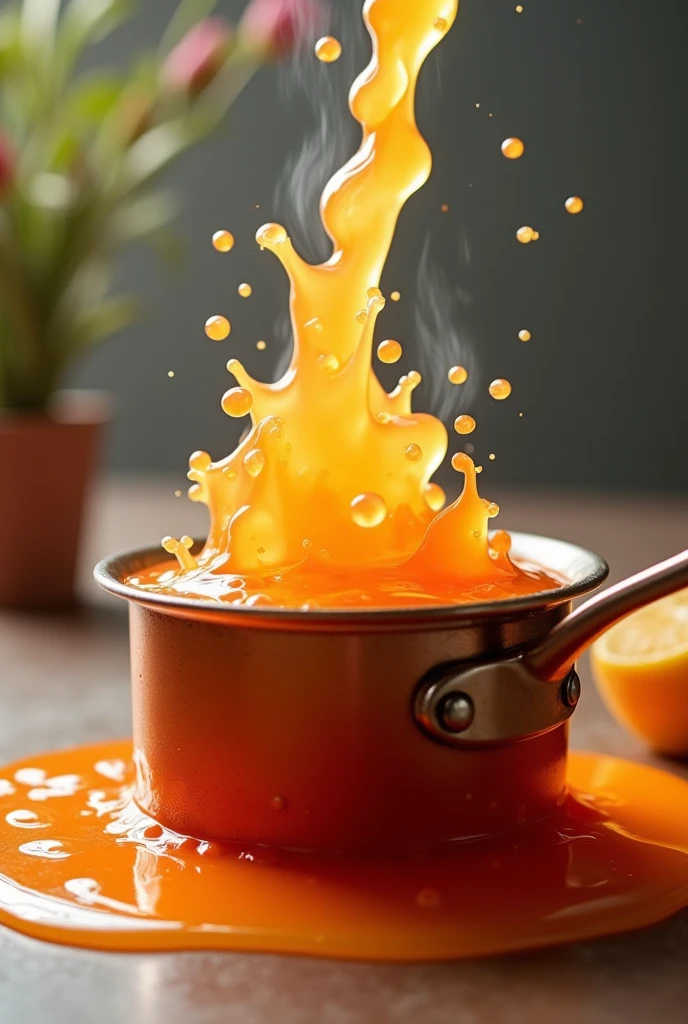 image mixing melted glycerin, with orange food coloring and essence in a small pot