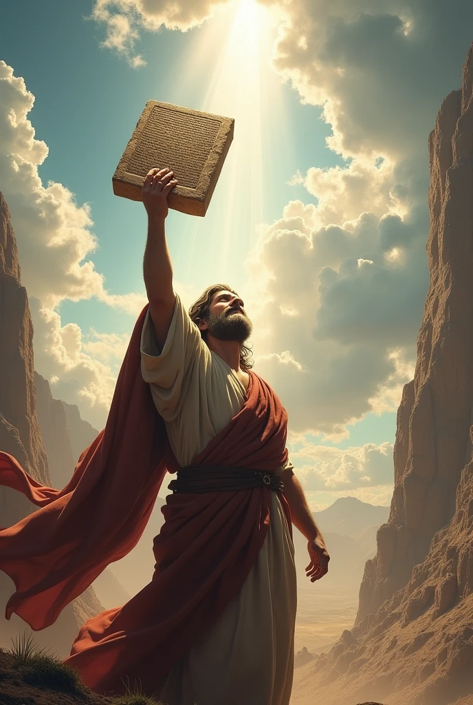 Moses lifting tablets of the law to heaven 