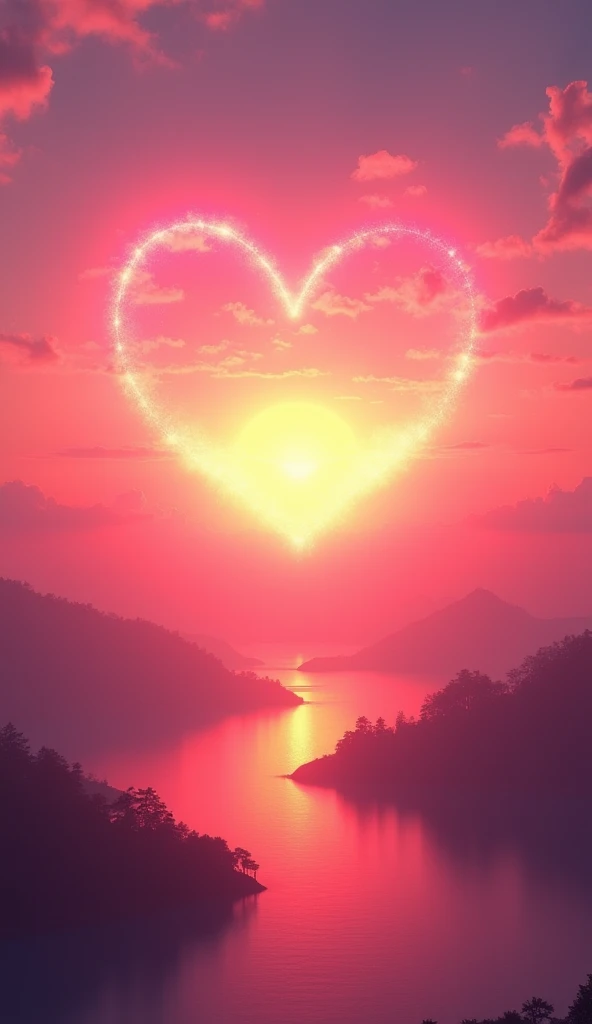 Pink heart-shaped sunset,Be more realistic