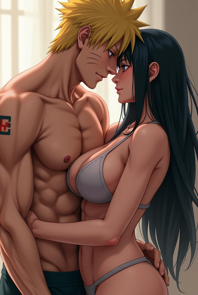 (photorealism:1.2) Naruto uzumaki muscled naked with big penis and Hinata Hyuga big breasts naked passionate having sex 

