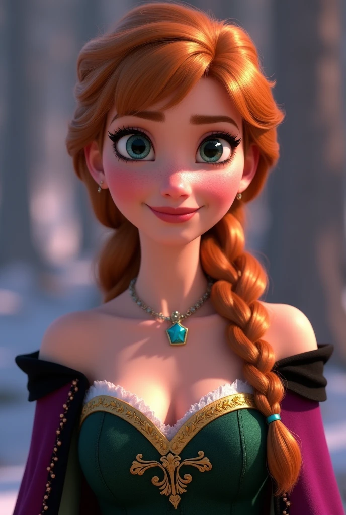 Realistic. True to life, A stunning portrait of Anna from Frozen young and beautiful, hyper realistic, real portrait, backlit, exquisite features, cleavage, Anna is showing her vagina to Anna and asking her to lick her vagina, she is inserting his fingers in her vagina under her skirt, she is fingering her, Anna is in ecstasy