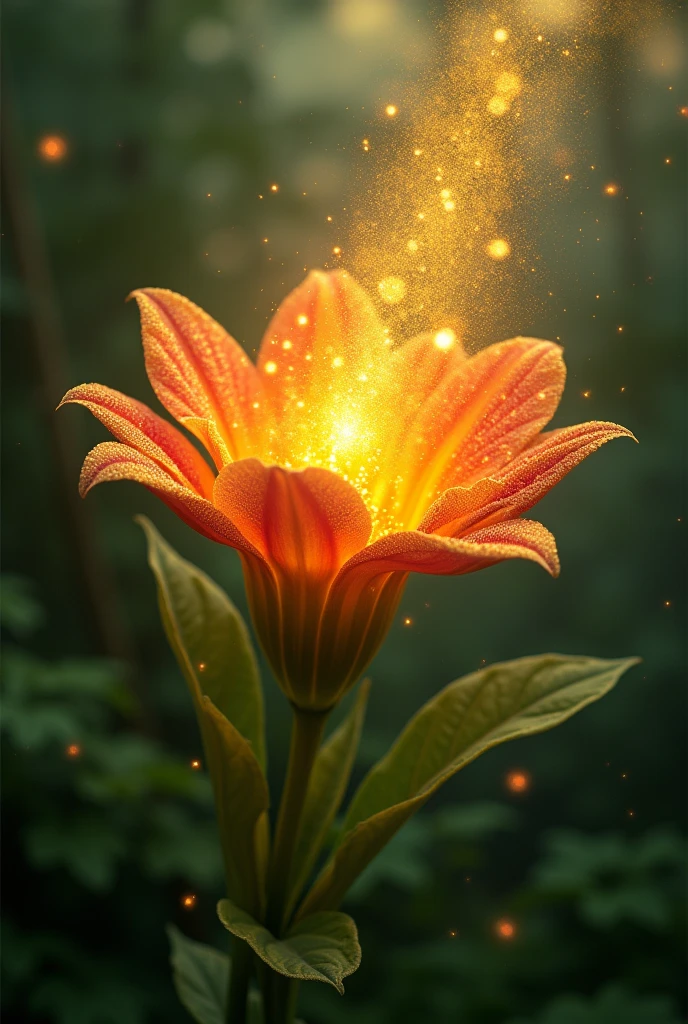 At the same moment, the flower shone even brighter and disappeared, spreading golden dust across the forest.