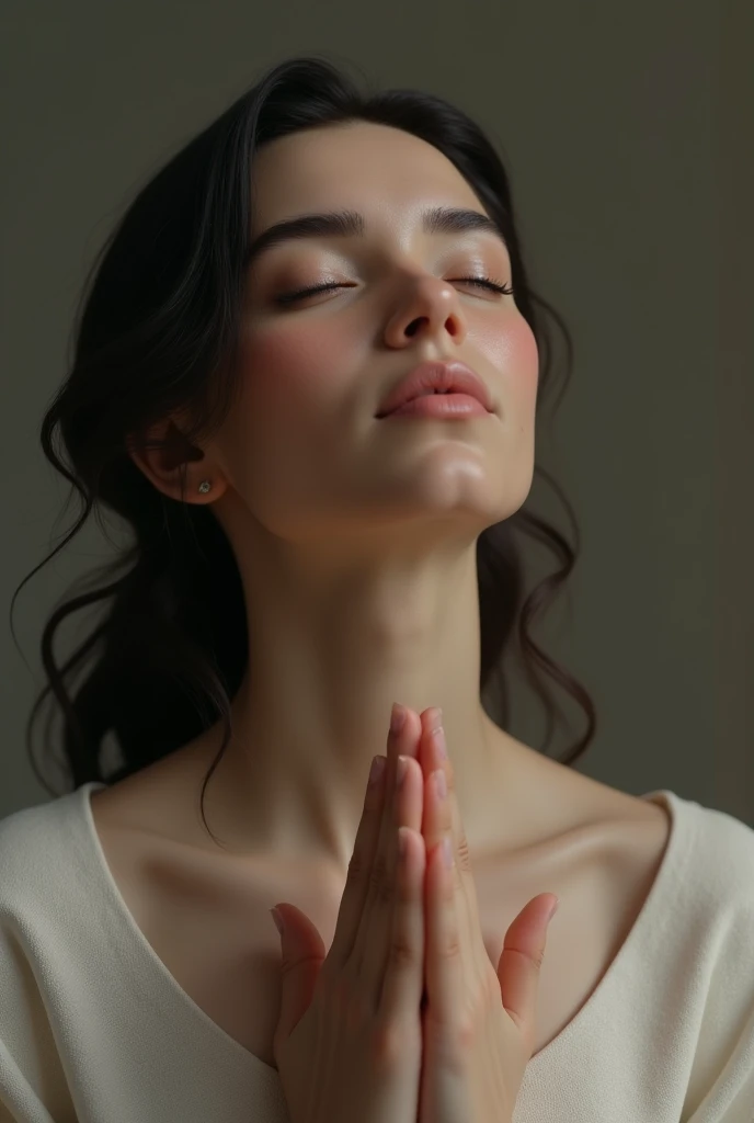 realistic image 32 year old woman praising God image 18k