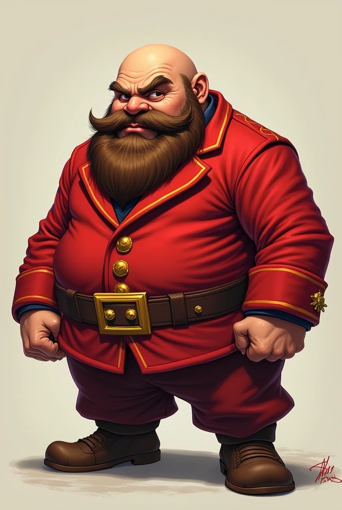 Makes a dwarf in a red angry suit