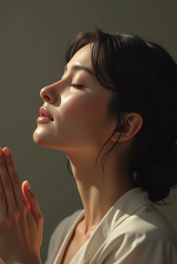 realistic image 32 year old woman praising God image 18k