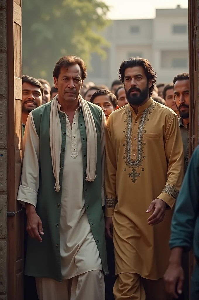 Former Prime Minister of Pakistan Imran Khan PTI comes out from prison with Quaid e Azam Muhammad Ali Jinnah. Both are wearing Silwar Kameez. And fans of both waiting out side.
