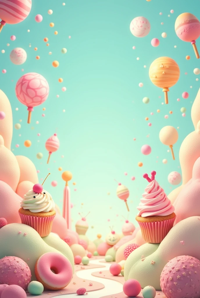 Design Theme: Sweet Candy Land
- Complementary Colors: White, pastel blue, light yellow, and mint green.
- Visual Elements:Images of candy, ice cream, cupcakes, and donuts.
- Layout:Make your A2 paper look like a candy world with lines or circles that resemble candies or lollipops around the text content. Each piece of text can be placed inside cute shapes like clouds, stars, or spheres. make it landscape

Material Placement
- Big Title: "DESCRIPTION TEXT" can be written in large letters that look like they are smeared with cream or sugar, placed at the top center.
- Explanation: Placed inside a balloon or large candy shape that hangs from the top of the paper.
- Sample Text: Place inside a cupcake or ice cream illustration, at the bottom or side.