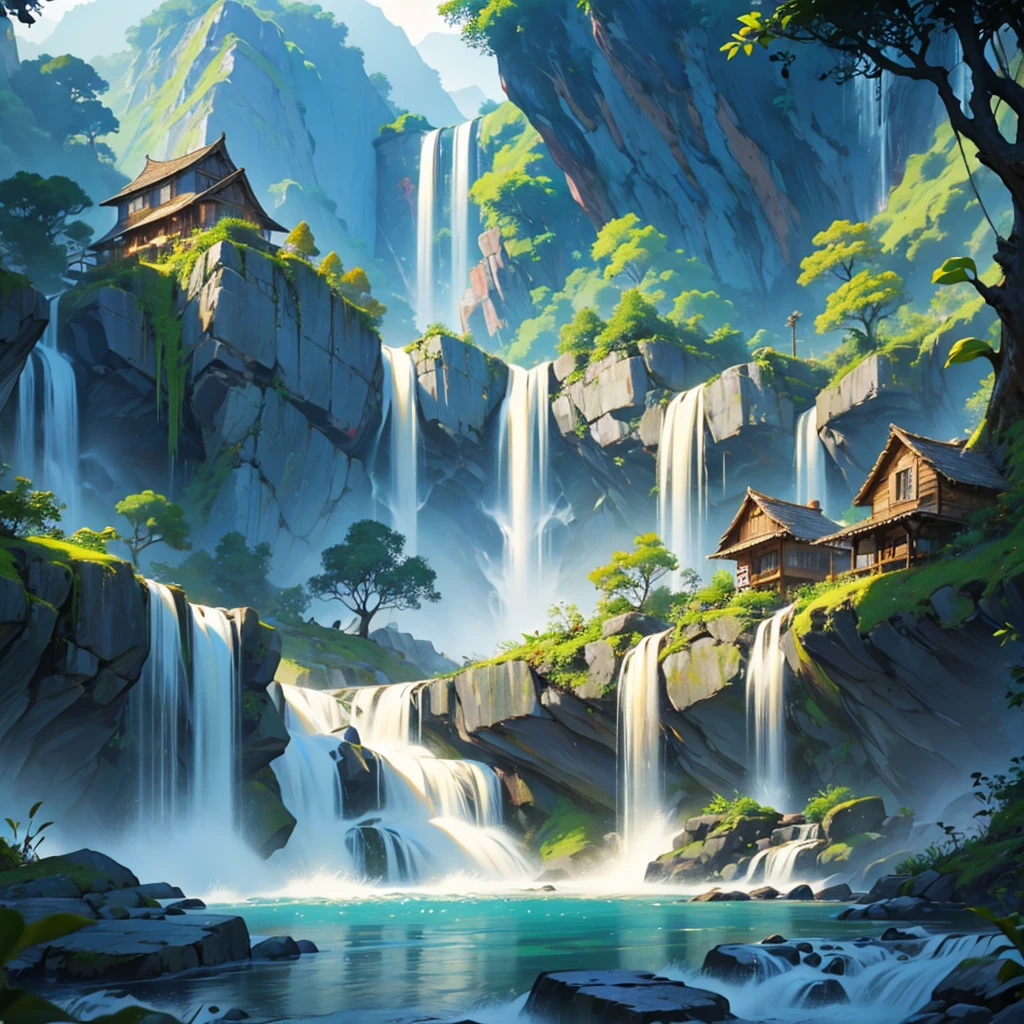 A beautiful village in mountain waterfall and jungle
