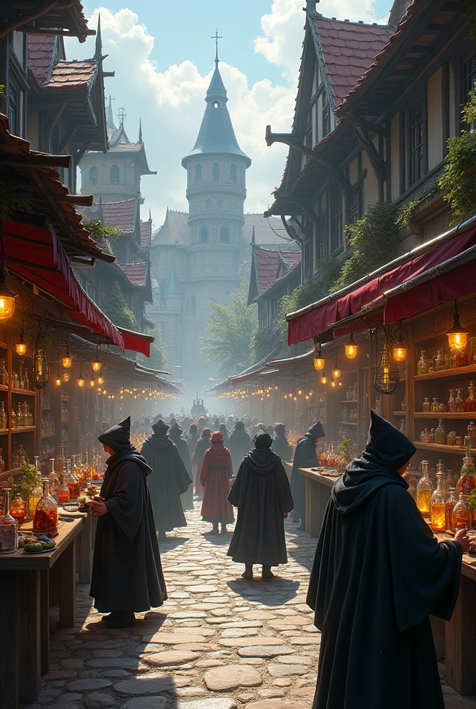 Magic potion trade in medieval town