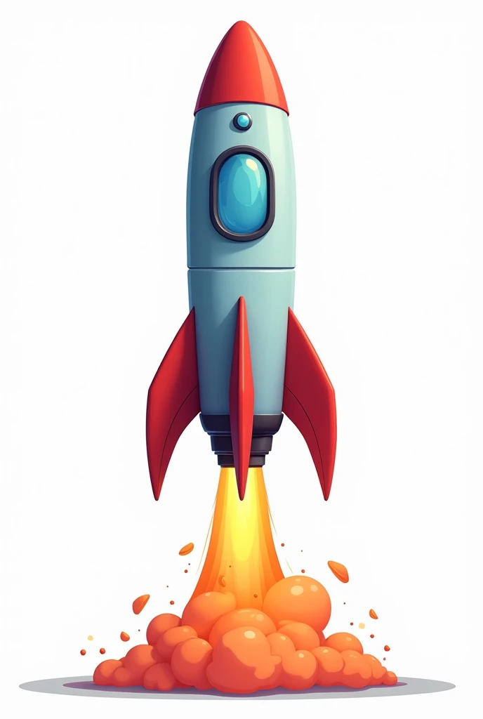 "Generate a vibrant cartoon-style rocket in a vertical position, ready for launch. The rocket should have a sleek, modern design with vibrant colors and bold outlines. It should include distinct elements like fins, a window near the top, and a flame bursting from the engines at the bottom. The background should be completely transparent (null), making it suitable for easy cutout and use in various designs. The overall mood is playful