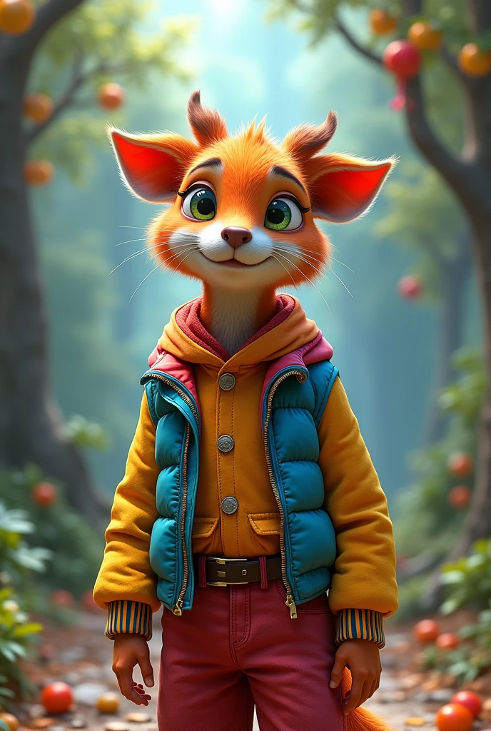 Create the cover of a book and make it animated with Luana's name written as a title, adding an animated animal with clothes but that is not fictional and is colorful.