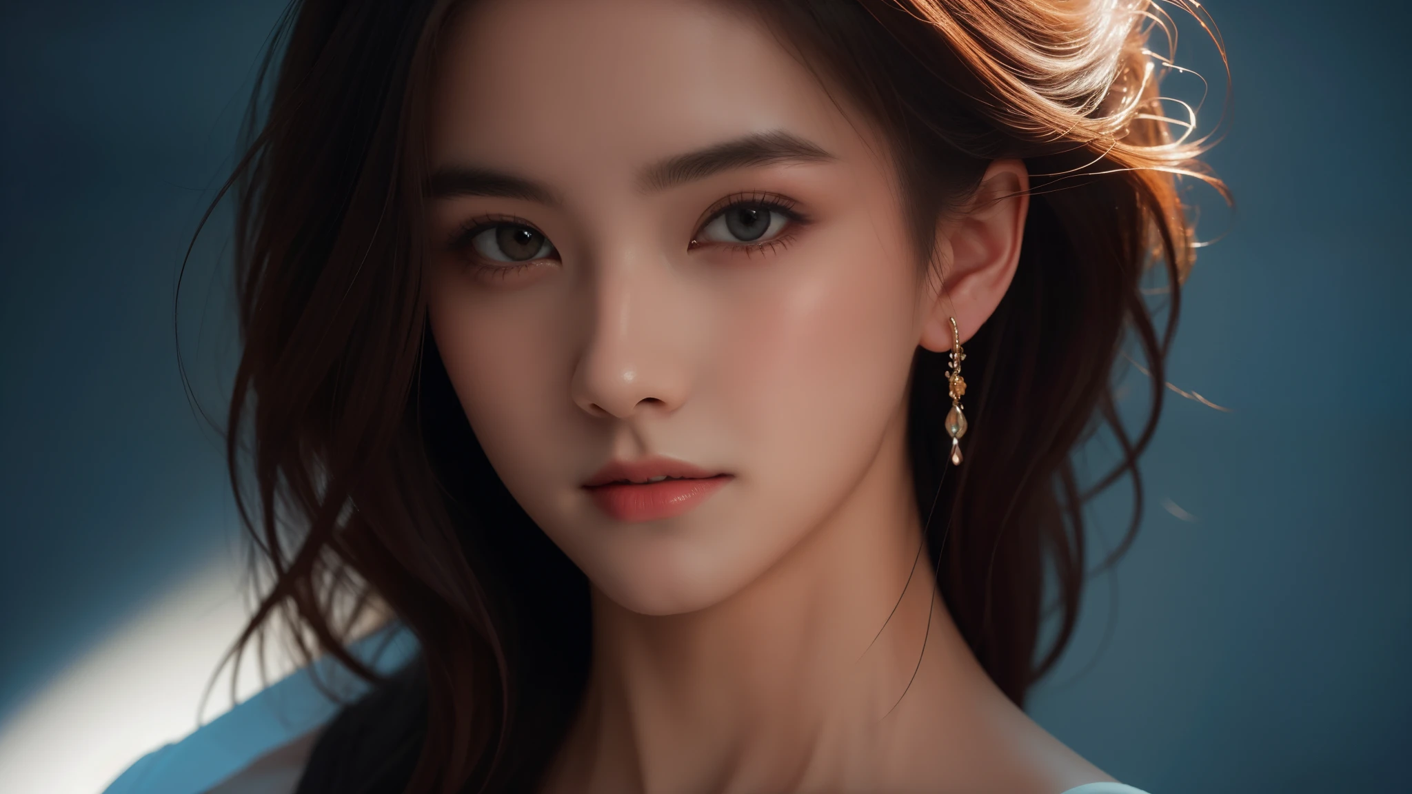 The portrait artwork of a beautiful girl with the theme of light and darkness, ultra-sharp CG at 16k resolution, a masterpiece, Excellent image quality, Very delicate), (Great light and shadow, Exquisite and beautiful), Really smooth skin, Bright face, Displaying near-perfect 18k quality, versatile, lovely.