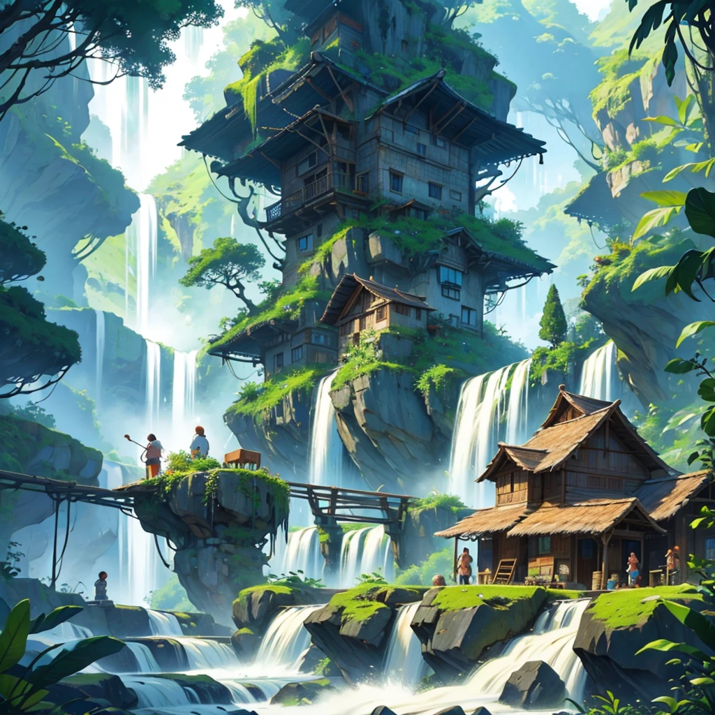A beautiful village in mountain waterfall and jungle
People was playing and do work