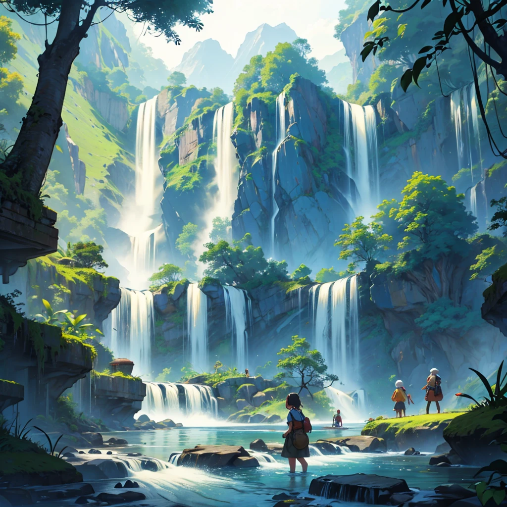 A beautiful village in mountain waterfall and jungle
People was playing and do work