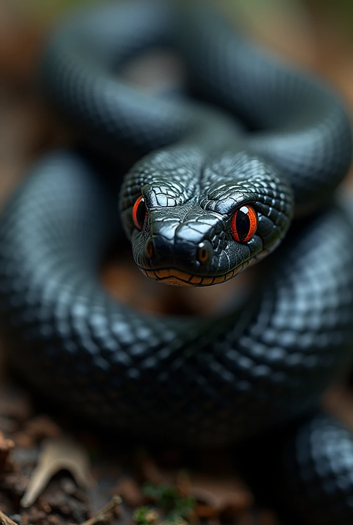 A fearsome red-eyed black mamba snake gripping the planet