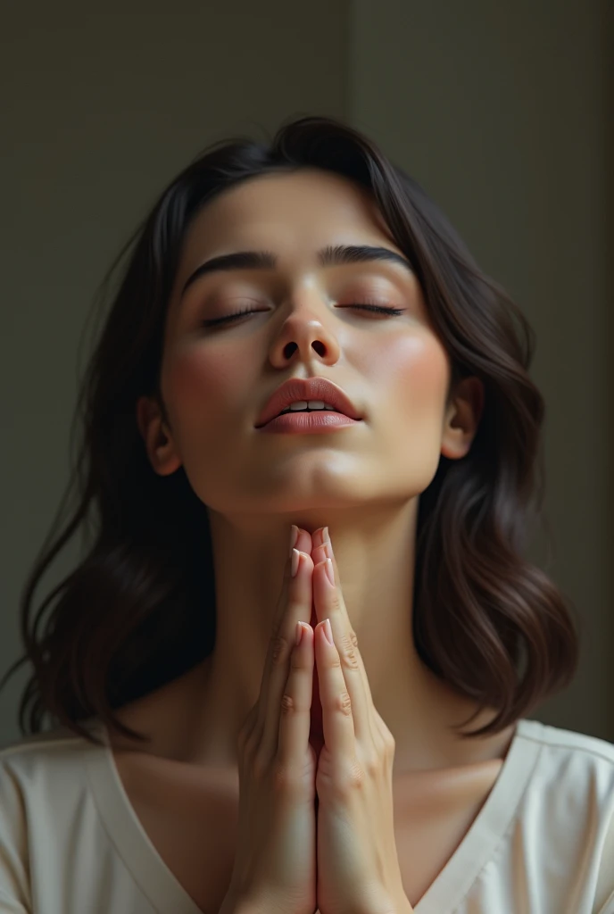 realistic image 32 year old woman praising God image 18k
