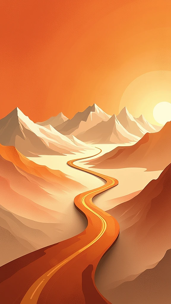 poster design,road,Mountain,sun,wealth,Gold Tone,Illustration Design,Flat,abstract,Screen subject pull up