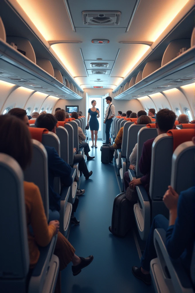 Interior view of a passenger plane.
